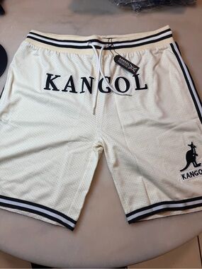 Kangol Men’s Cream Athletic Mesh Shorts with Black Trim